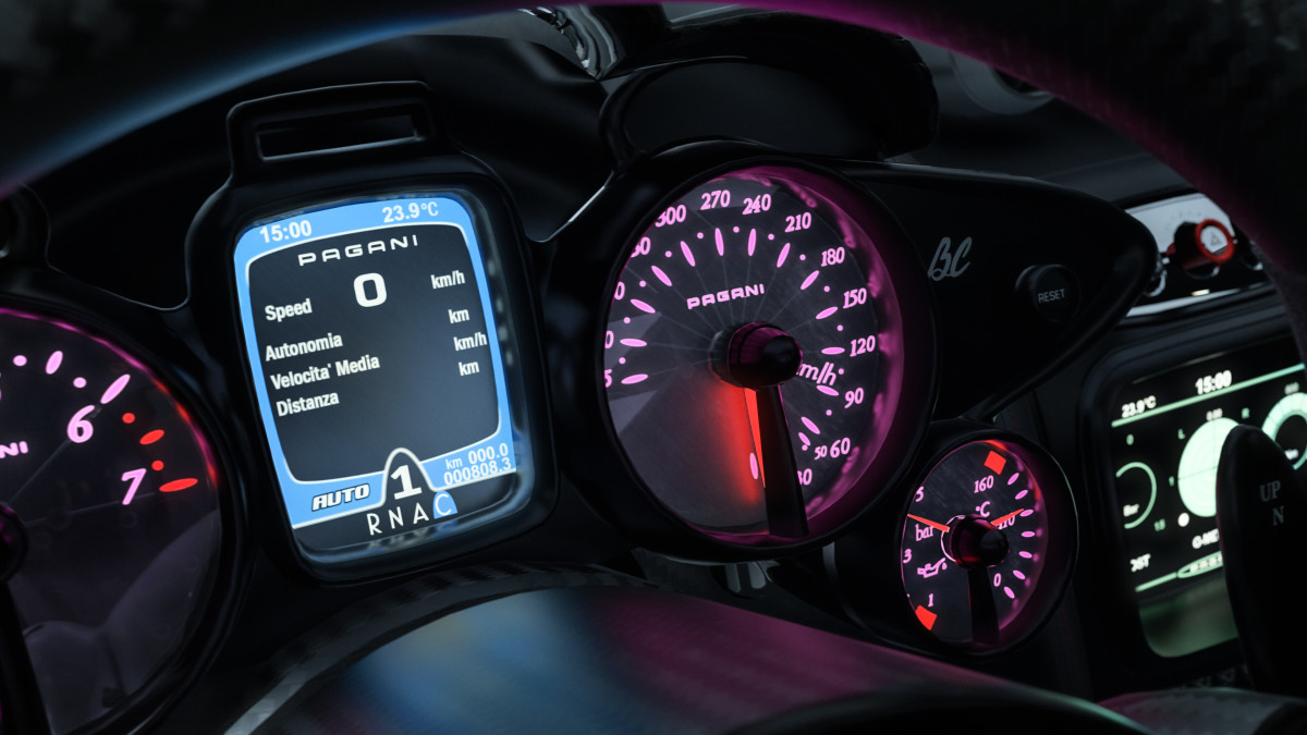 A Pagani car dashboard in Forza Motorsport